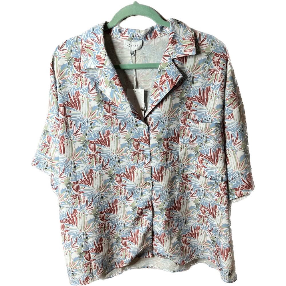 Lucy Paris Tropical Leaves Button Up Shirt L